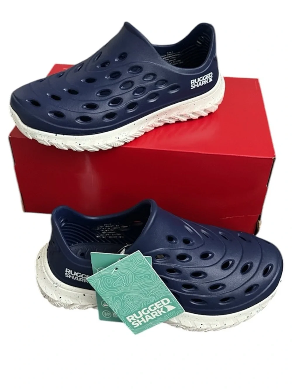 NWT Rugged Shark Rift Slip-On Water Shoes - navy blue - youth size 2